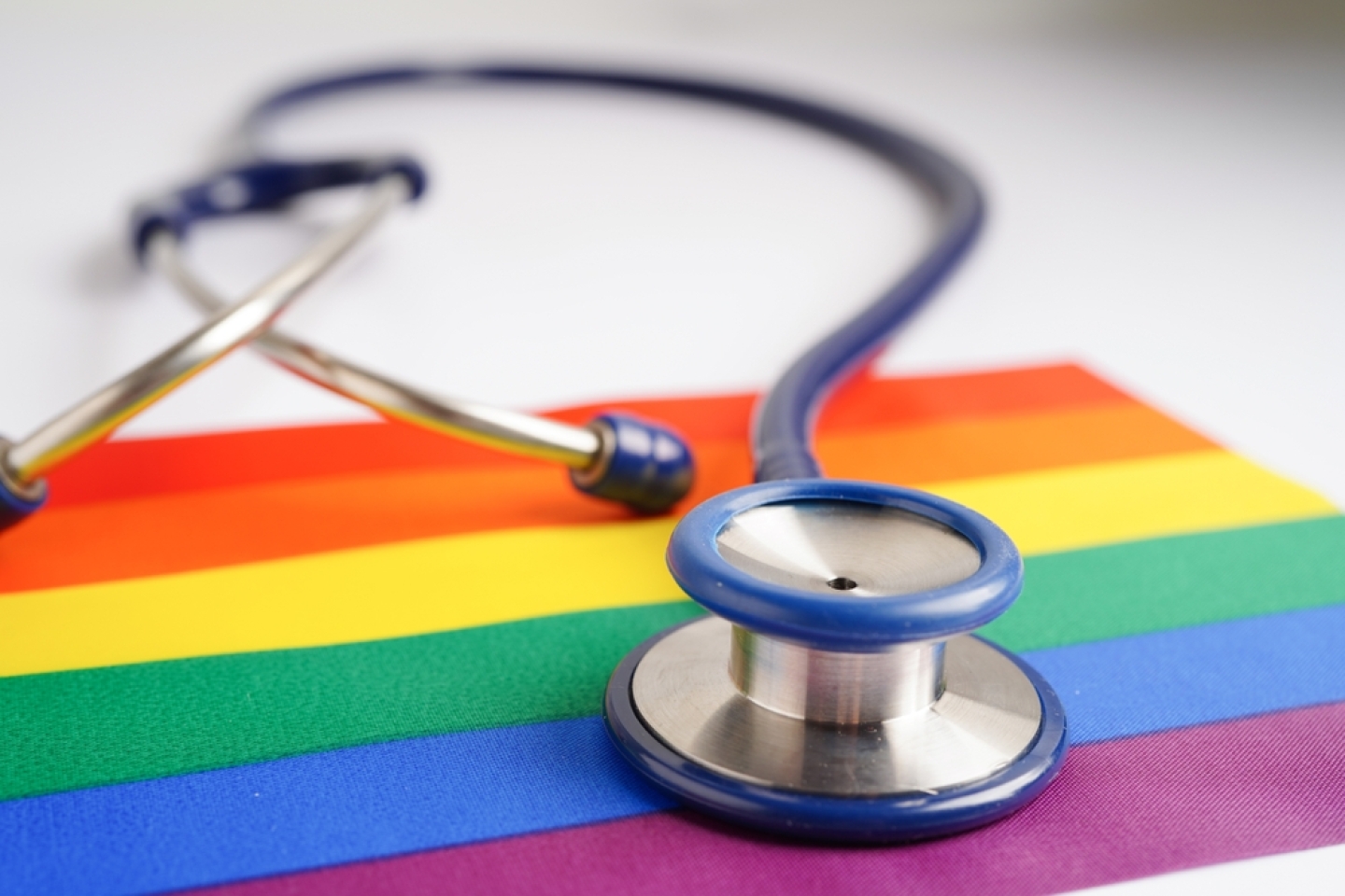 LGBT symbol, Stethoscope with rainbow ribbon, rights and gender equality, LGBT Pride Month in June.